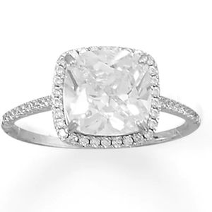 Rhodium Plated Square CZ Ring with CZ EdgeItem #: 83807